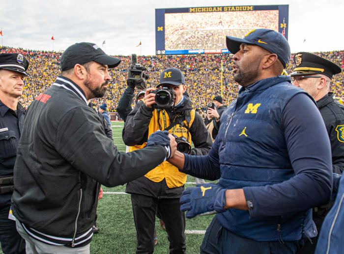 Postgame Handshake Between Ryan Day Sherrone Moore Goes Viral The Spun