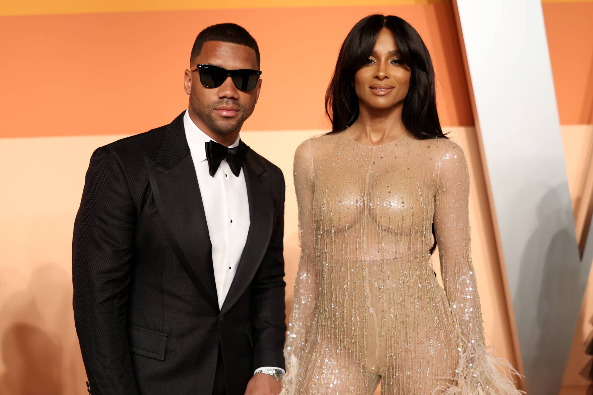 ciara after party oscar dress The sublime @ciara attended the 2026 Vanity Fair Oscar Party alongside her husband @dangerusswilson wearing a STEPHANE ROLLAND Haute Couture long dress with a cubic collar in black crepe and satin, paired