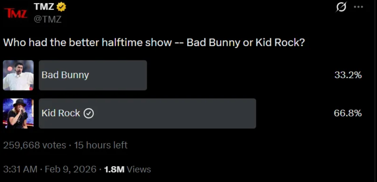 Full Halftime Show Poll Declares Winner Between Bad Bunny, Kid Rock Halftime Shows - The Spun