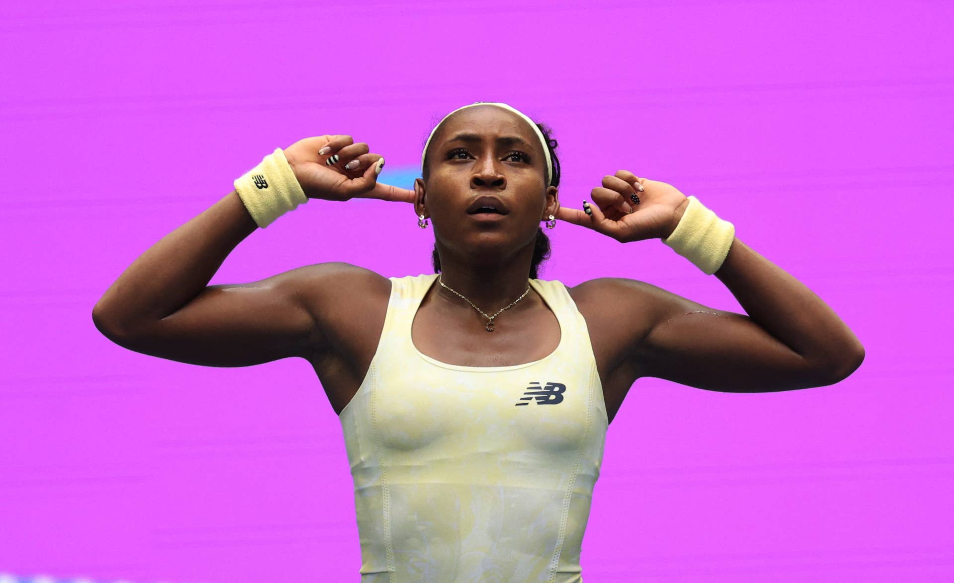 Coco Gauff celebrates a win.