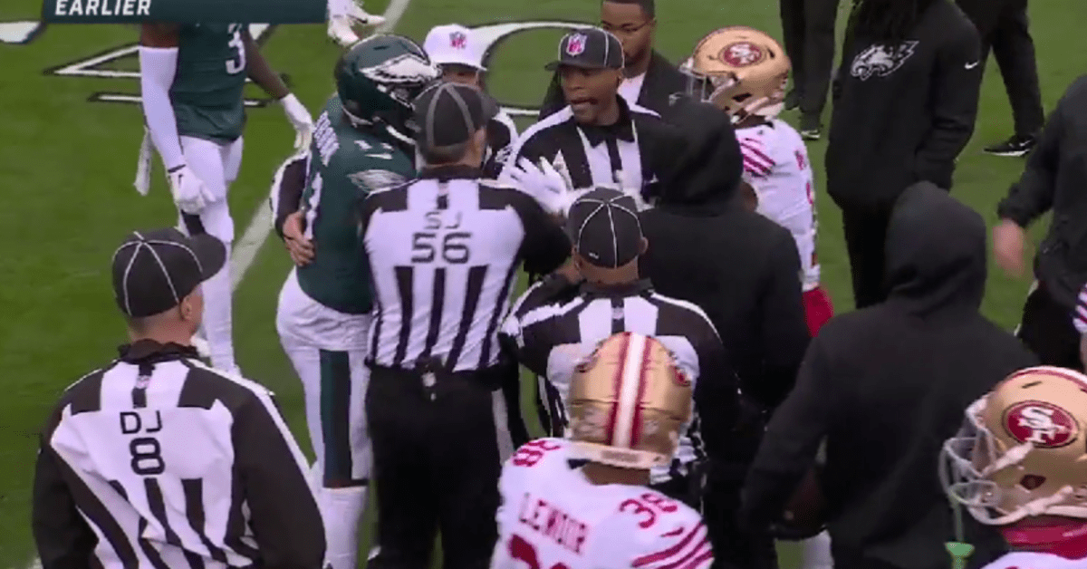 Eagles' AJ Brown, 49ers' Jimmie Ward separated by refs after pre-game  scuffle