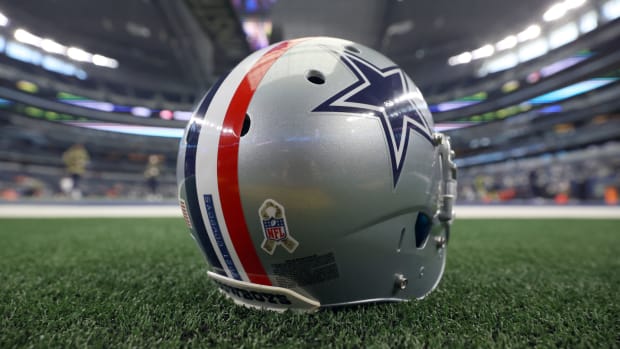Dallas Cowboys special helmet on the field.