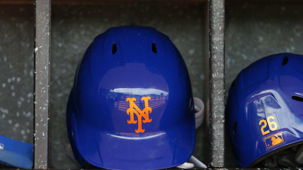 A New York Mets batting helmet.