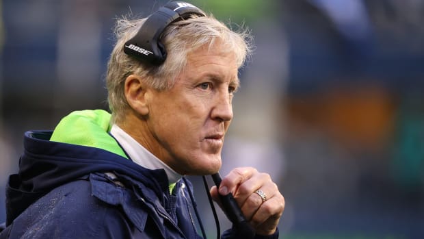 Seahawks head coach Pete Carroll watches the game action against the Saints.