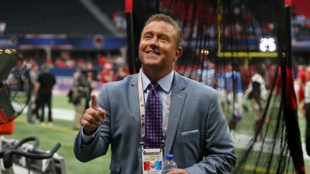 Kirk Herbstreit looks on at the Chick-Fil-A kickoff.