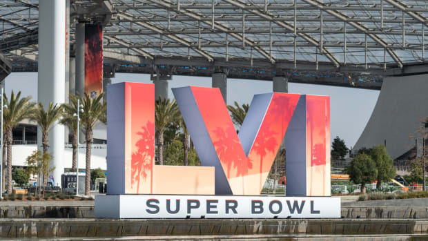 Shot of Super Bowl LVI logo.