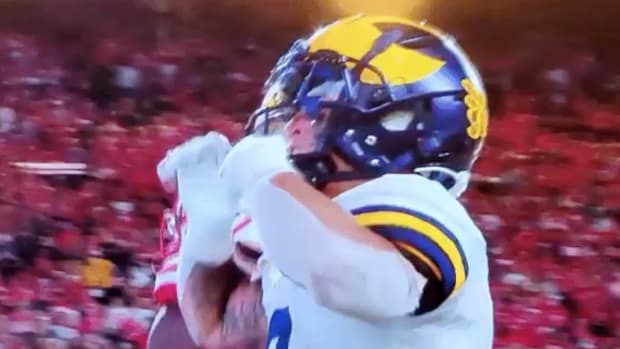 Blake Corum taunts Nebraska fans after a Michigan football touchdown.