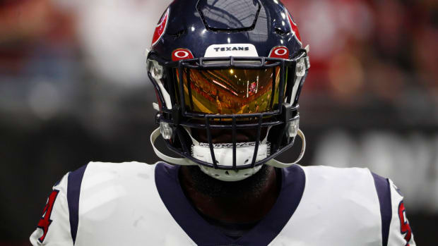 Charles Omenihu of the Houston Texans looks on. He was just traded to the 49ers in 2021.