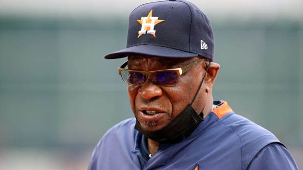Astros manager Dusty Baker looks on before Game 6 of the 2021 World Series.
