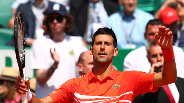 Novak Djokovic celebrating a victory.