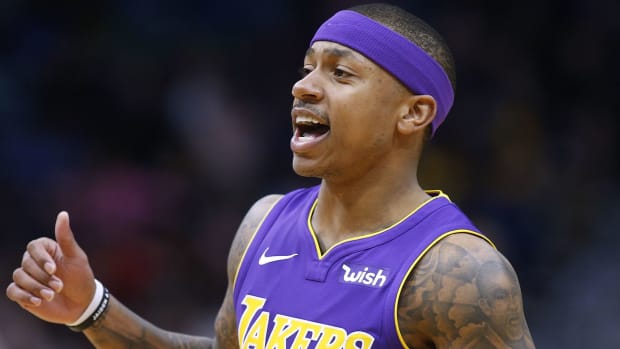 Isaiah Thomas on the court for the Los Angeles Lakers.