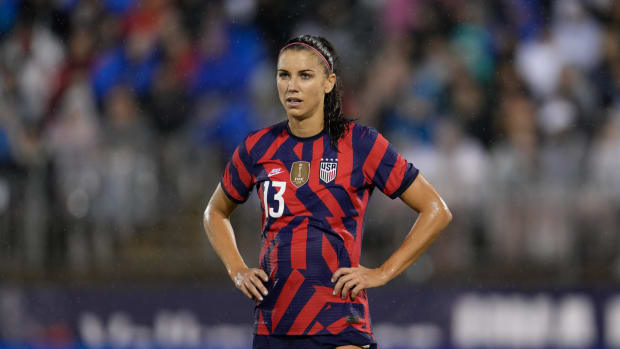 Alex Morgan plays for the USWNT in the exhibition.