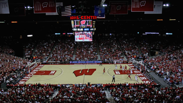 A general view of Wisconsin's basketball arena during a game.