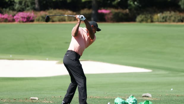 Tiger Woods practicing at The Masters on Sunday