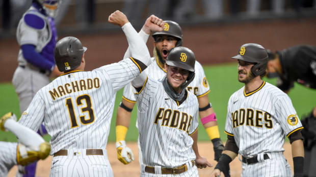 San Diego Padres celebrate a big home run.