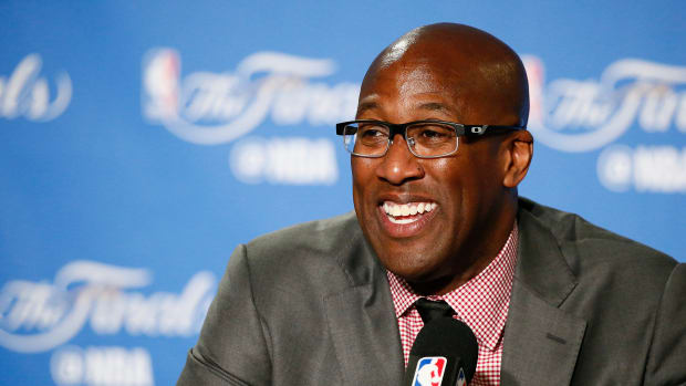 NBA assistant coach Mike Brown during an NBA Finals press conference in 2017.