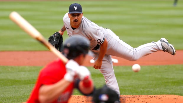 New York Yankees starting pitcher Nestor Cortes against the Boston Red Sox in 2021.