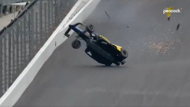 Colton Herta crashes during Indy 500 2022 Carb Day practice.