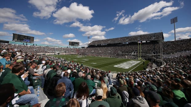 A general view of Michigan State's football field during a game.