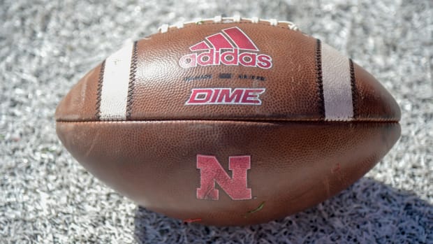 A shot of a football before the Big Ten game between Nebraska football and Minnesota.