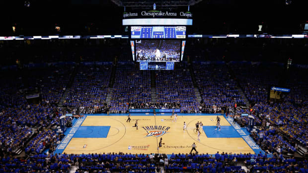 A general view of the Oklahoma City Thunder's court.