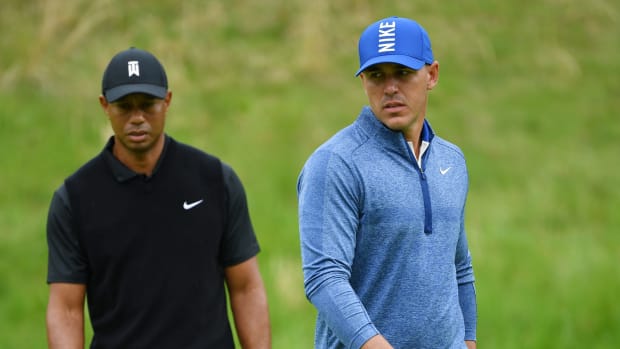 Brooks Koepka and Tiger Woods at the PGA Championship.