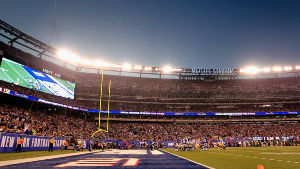 A view of the end zone during a New York Giants game.