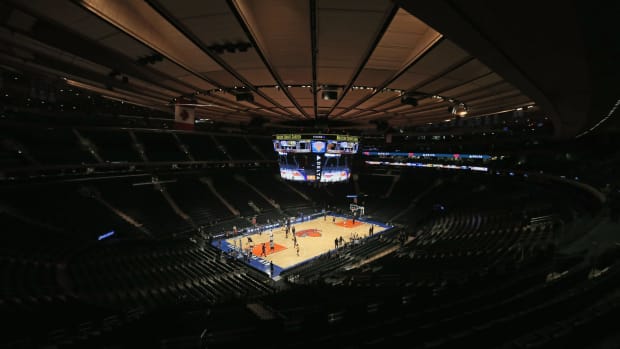 A general view of the basketball court before fans are admitted to the arena.