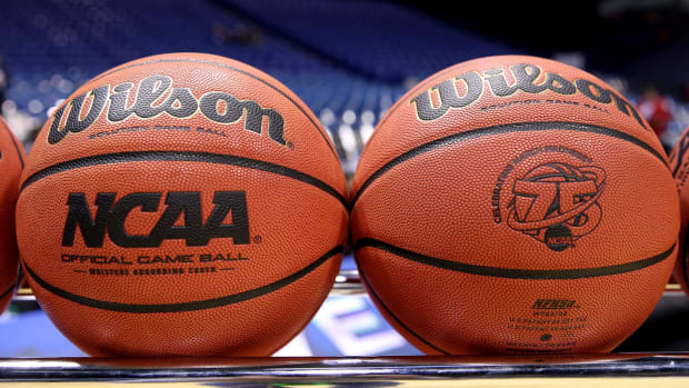 Two basketballs ahead of the Final Four.