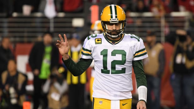 Aaron Rodgers in the NFC Championship Game loss to San Francisco.