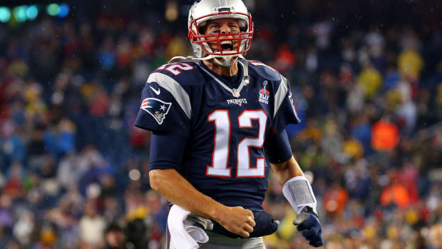 Tom Brady celebrating during the Super Bowl.