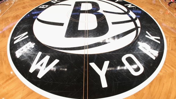The Brooklyn Nets center court logo.