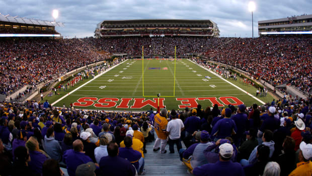 A football game between LSU and Ole Miss.