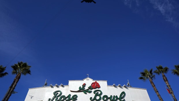 Flyover at the Rose Bowl, for the annual Big Ten vs. Pac-12 football showdown.
