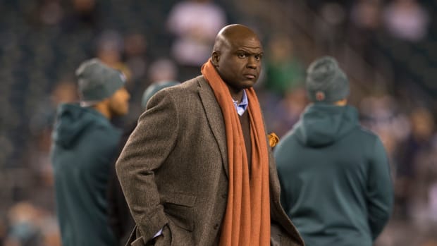 ESPN's Booger McFarland in Monday Night Football booth for Browns-Jets