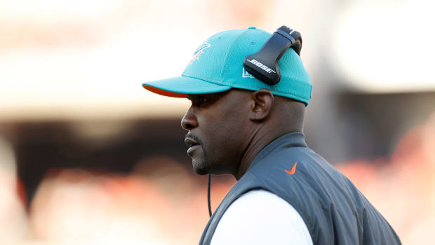 Miami Dolphins head coach Brian Flores on the sideline.