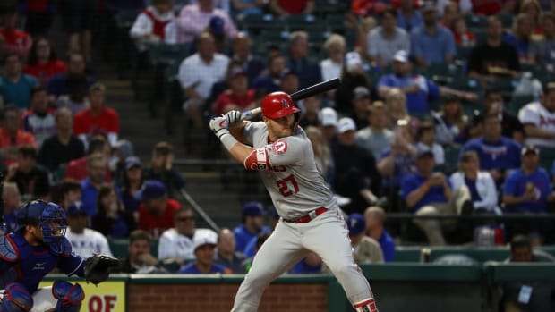 Mike Trout batting for the Los Angeles Angels.