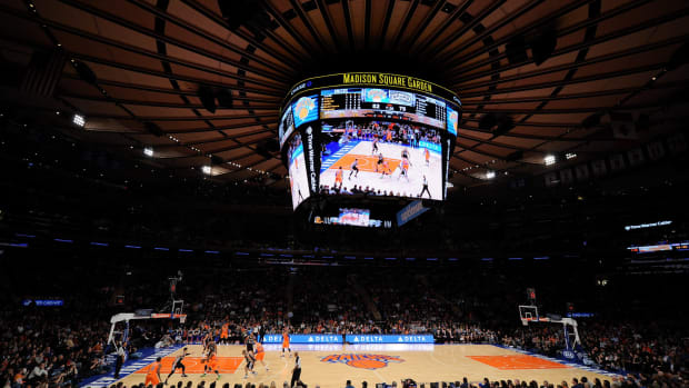 General shot of Madison Square Garden before New York Knicks game.