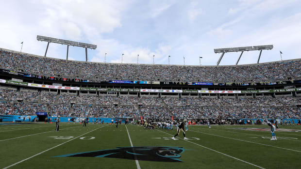 A field level view of the Carolina Panthers stadium.