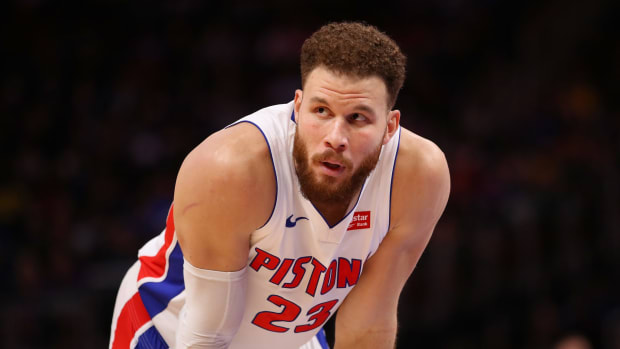 A closeup of Blake Griffin during a game.