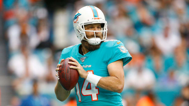 Ryan Fitzpatrick drops back to pass for the Miami Dolphins.