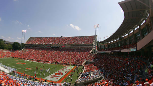 A view of Clemson's stadium from the side.