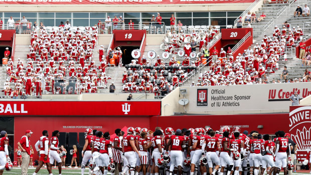 A field view of Indiana players in a game.