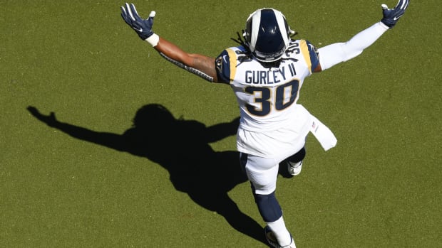 A photo of Todd Gurley taken from a higher vantage point.