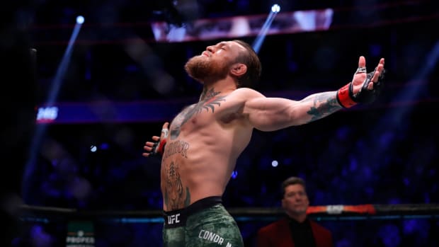 Conor McGregor celebrates his win at UFC 246.