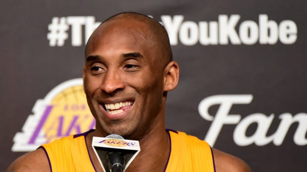 Kobe Bryant taking questions from the media.