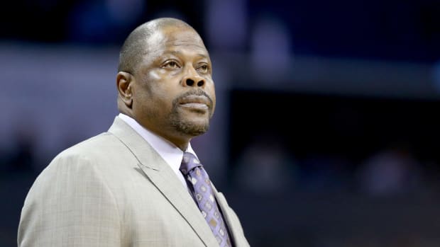 Patrick Ewing looks on during a game.