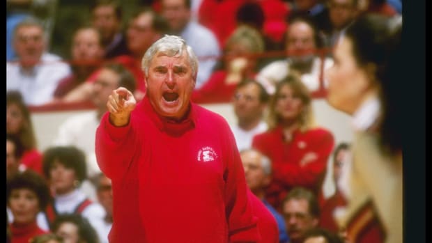 Indiana Hoosiers head coach Bob Knight looks on during a game against the Minnesota Golden Gophers.