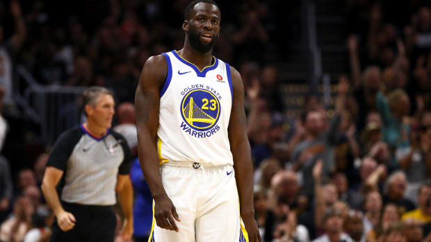 Draymond Green on the court during a Warriors NBA Finals game.