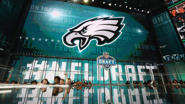 A general view of the stage at the NFL Draft as the Eagles are set to pick.